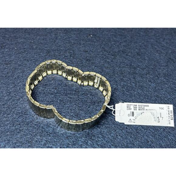 NEW Anna & Ava Gold Tone Bar Link Stretch Wide Bracelet - Picture 2 of 3